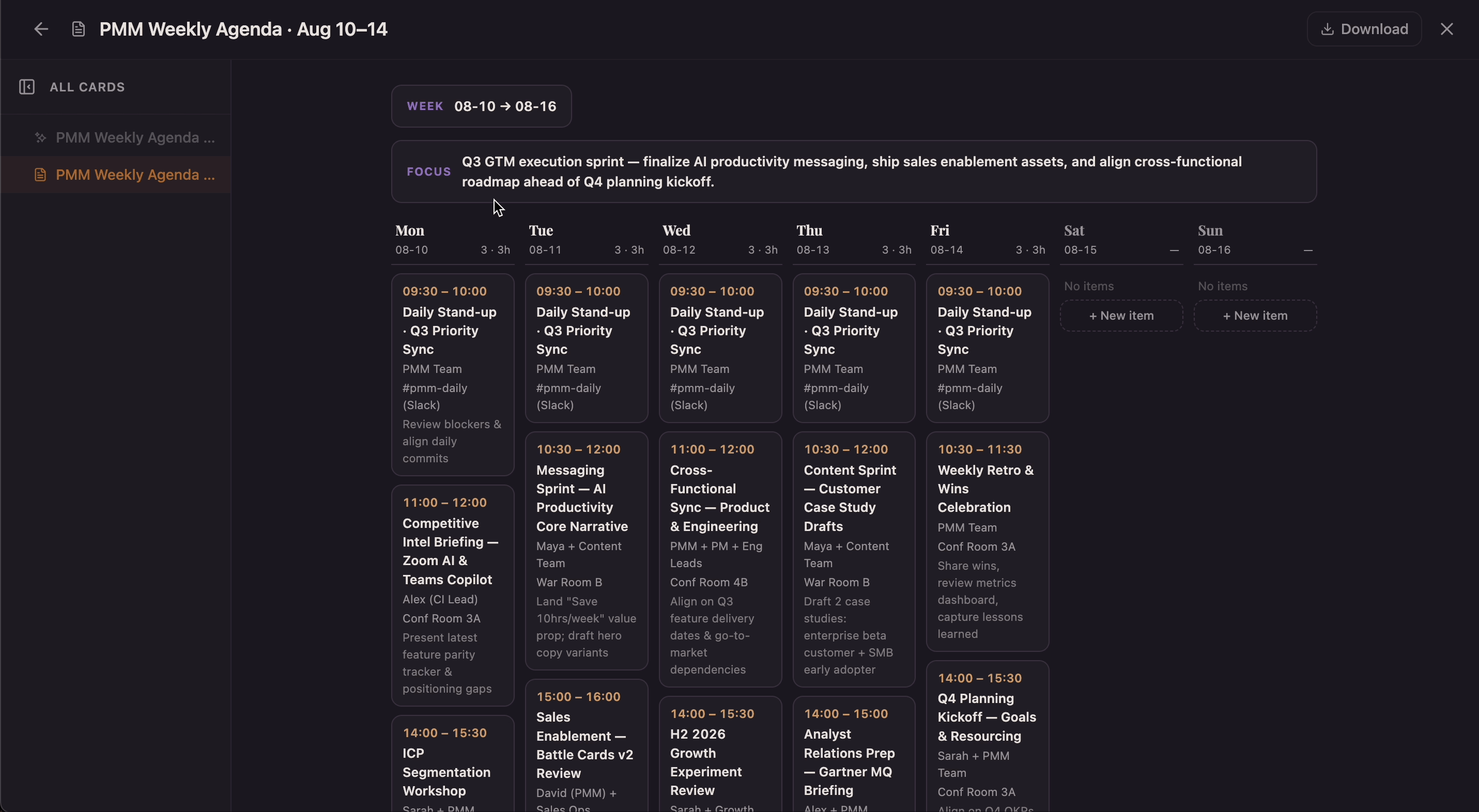 Weekly Agenda Template